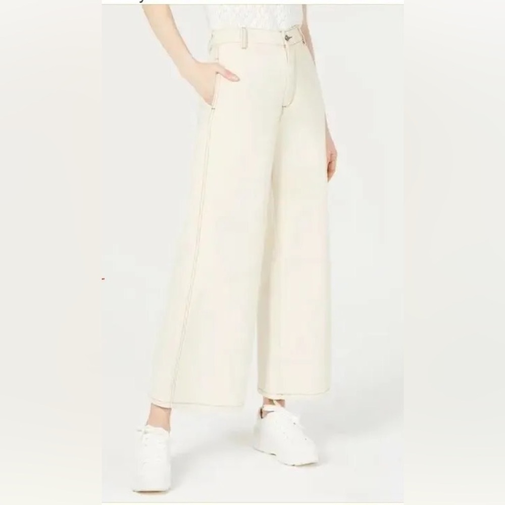 Current Air Womens Ivory Twill High Rise Casual Wide Leg Pants Size M